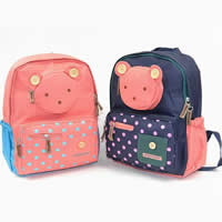 Oxford Backpack with Nylon Cord & Plastic & Iron platinum color plated with bear pattern & for children & with round spot pattern mixed colors Sold By Lot