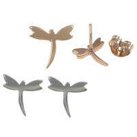 Stainless Steel Stud Earrings, Dragonfly, plated, more colors for choice, 8.50x8x11.50mm, 10Pairs/Lot, Sold By Lot