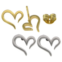 Stainless Steel Stud Earrings, Heart, plated, more colors for choice, 9.50x8x11mm, 12Pairs/Lot, Sold By Lot