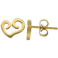 Stainless Steel Stud Earrings Heart gold color plated Sold By Pair
