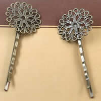 Hair Clip Findings Iron with Brass Flower antique bronze color plated nickel lead & cadmium free Sold By Lot