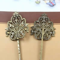 Hair Clip Findings Iron with Brass Flower antique bronze color plated nickel lead & cadmium free 55mm Sold By Lot