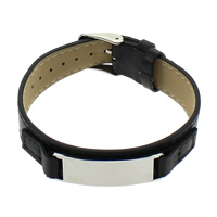 PU Leather Cord Bracelets, 316 stainless steel buckle, black, 16mm, Length:Approx 8.5 Inch, 10Strands/Lot, Sold By Lot