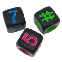 Broj akril perla, Kocka, obojen, s brojem uzorkom & četverostrana, miješana boja, 6mm, Rupa:Približno 3mm, Približno 2700računala/Torba, Prodano By Torba