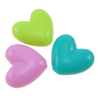 Perles acrylique de couleur unie, coeur, couleur solide, couleurs mélangées, 14x15x6mm, Trou:Environ 2.5mm, Environ 780PC/sac, Vendu par sac