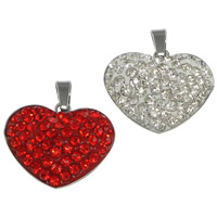 Stainless Steel Heart Pendants, with Rhinestone Clay Pave, with 56 pcs rhinestone, more colors for choice, 19x16x7.50mm, 50PCs/Lot, Sold By Lot