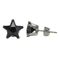 Stainless Steel Stud Earrings, Star, with cubic zirconia & faceted, original color, 8x8x7mm, 50Pairs/Lot, Sold By Lot