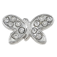 Brass Jewelry Connector, Butterfly, platinum color plated, with rhinestone & 2/2 loop, nickel, lead & cadmium free, 21x13x6mm, Hole:Approx 1.5mm, 200PCs/Lot, Sold By Lot