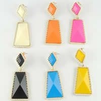 Fashion Statement Earring Zinc Alloy with Resin stainless steel post pin Trapezium gold color plated faceted mixed colors nickel lead & cadmium free Sold By Bag