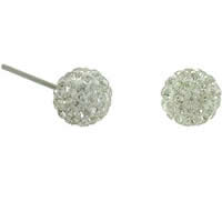 Clay Pave Stud Earring stainless steel post pin Round with 40 pcs rhinestone white 10mm Sold By Bag