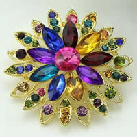 Crystal Brooch Zinc Alloy with Crystal Flower gold color plated faceted & with rhinestone nickel lead & cadmium free Sold By Bag