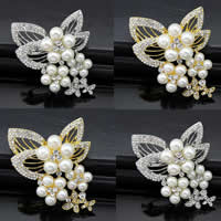 Glass Pearl Brooch Zinc Alloy with Glass Pearl Butterfly plated with rhinestone mixed colors nickel lead & cadmium free 78mm Sold By Bag