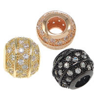 Cubic Zirconia Micro Pave Brass European Beads, Drum, plated, micro pave cubic zirconia & without troll, more colors for choice, nickel, lead & cadmium free, 10x12mm, Hole:Approx 5mm, 10PCs/Bag, Sold By Bag