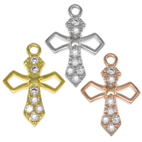 Cubic Zirconia Micro Pave Brass Pendant, Cross, plated, micro pave cubic zirconia, more colors for choice, nickel, lead & cadmium free, 10x14.50x2mm, Hole:Approx 1.2mm, 30PCs/Bag, Sold By Bag