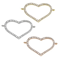 Cubic Zirconia Micro Pave Brass Connector, Heart, plated, micro pave cubic zirconia & 1/1 loop, more colors for choice, nickel, lead & cadmium free, 29x17x3mm, Hole:Approx 1.2mm, 20PCs/Bag, Sold By Bag
