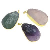 Quartz Gemstone Pendants with brass bail Teardrop gold color plated mixed colors - Approx Sold By Lot