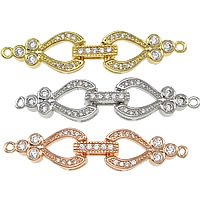 Brass Fold Over Clasp, plated, with connector bar & micro pave cubic zirconia & single-strand, more colors for choice, nickel, lead & cadmium free, 19x10x4mm,10x2.5mm,42mm, Hole:Approx 1.5mm, 10PCs/Bag, Sold By Bag