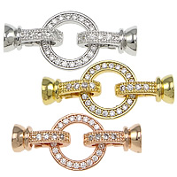 Brass Fold Over Clasp, Donut, plated, with end cap & micro pave cubic zirconia, more colors for choice, nickel, lead & cadmium free, 12x6mm,11x11x2mm,30mm, Hole:Approx 1.5mm,4mm, 10PCs/Bag, Sold By Bag