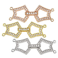 Brass Fold Over Clasp, plated, with connector bar & micro pave cubic zirconia & 2-strand, more colors for choice, nickel, lead & cadmium free, 15x14x3.5mm,10x2.5mm,35mm, Hole:Approx 1.5mm, 10PCs/Bag, Sold By Bag