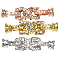 Brass Fold Over Clasp, plated, with end cap & micro pave cubic zirconia, more colors for choice, nickel, lead & cadmium free, 13x6.5mm,17x9x5mm,36mm, Hole:Approx 4mm, 10PCs/Bag, Sold By Bag