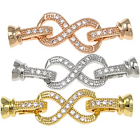 Brass Fold Over Clasp, Number 8, plated, with end cap & micro pave cubic zirconia, more colors for choice, nickel, lead & cadmium free, 13x6.5mm,19x10x3mm,38mm, Hole:Approx 4mm, 10PCs/Bag, Sold By Bag