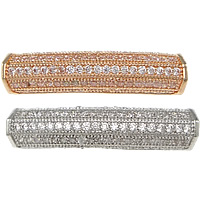 Cubic Zirconia Micro Pave Brass Beads, Curved Tube, plated, micro pave cubic zirconia & hollow, more colors for choice, nickel, lead & cadmium free, 27x7x7mm, Hole:Approx 4mm, 10PCs/Bag, Sold By Bag
