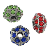 Rhinestone Tibetan Style Beads, Rondelle, platinum color plated, with rhinestone, more colors for choice, nickel, lead & cadmium free, 11.50x7.50mm, Hole:Approx 3mm, 150PCs/Lot, Sold By Lot
