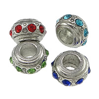 Zinc Alloy European perler, Rondelle, platin farve forgyldt, uden trold & med rhinestone, flere farver til valg, nikkel, bly & cadmium fri, 10.50x6.50mm, Hole:Ca. 5mm, 200pc'er/Lot, Solgt af Lot