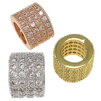 Cubic Zirconia Micro Pave Brass European Beads, Column, plated, micro pave cubic zirconia & without troll, more colors for choice, nickel, lead & cadmium free, 5.50x7x5.50mm, Hole:Approx 4.5mm, 20PCs/Bag, Sold By Bag
