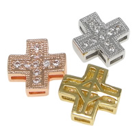 Cubic Zirconia Micro Pave Brass Beads, Cross, plated, micro pave cubic zirconia & hollow, more colors for choice, nickel, lead & cadmium free, 12x12x4mm, Hole:Approx 3x1mm, 30PCs/Bag, Sold By Bag