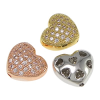 Cubic Zirconia Micro Pave Brass Beads, Heart, plated, micro pave cubic zirconia & hollow, more colors for choice, nickel, lead & cadmium free, 9x8x5mm, Hole:Approx 1mm, 20PCs/Bag, Sold By Bag