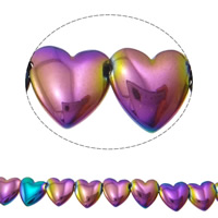 Abalorios de Hematita no Magnética, Corazón, chapado en colorido, más colores para la opción, 12x4mm, agujero:aproximado 1mm, longitud:aproximado 13.3 Inch, 10Strandsfilamento/Grupo, aproximado 36/Sarta, Vendido por Grupo