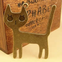 Zinklegierung Tier Anhänger, Katze, antike Bronzefarbe plattiert, frei von Nickel, Blei & Kadmium, 44x38mm, Bohrung:ca. 1.5-2.5mm, 40PCs/Tasche, verkauft von Tasche