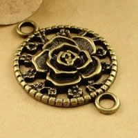Flower Tibetan Style Connector, antique bronze color plated, 1/1 loop, nickel, lead & cadmium free, 32x46mm, Hole:Approx 1.5-2.5mm, 10PCs/Bag, Sold By Bag
