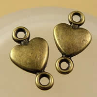 Zinklegering hart connectors, Zinc Alloy, antiek brons plated, 1/1 lus, nikkel, lood en cadmium vrij, 15x8mm, Gat:Ca 1.5-2.5mm, 200pC's/Bag, Verkocht door Bag