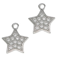 Cubic Zirconia Micro Pave Brass Pendant, Star, real silver plated, micro pave cubic zirconia, nickel, lead & cadmium free, 9x11x1mm, Hole:Approx 1mm, 30PCs/Bag, Sold By Bag