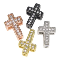 Cubic Zirconia Micro Pave Brass Beads, Cross, plated, micro pave cubic zirconia, more colors for choice, nickel, lead & cadmium free, 7x11x4.50mm, Hole:Approx 2x1mm, 20PCs/Bag, Sold By Bag