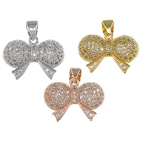 Cubic Zirconia Micro Pave Brass Pendant, Bowknot, plated, micro pave cubic zirconia & hollow, more colors for choice, nickel, lead & cadmium free, 17x12x5.50mm, Hole:Approx 3.5x5mm, 10PCs/Bag, Sold By Bag