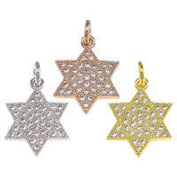 Cubic Zirconia Micro Pave Brass Pendant, Star of David, plated, Jewish  Jewelry & micro pave cubic zirconia, more colors for choice, nickel, lead & cadmium free, 12.50x17x1.50mm, Hole:Approx 2.5mm, 20PCs/Bag, Sold By Bag