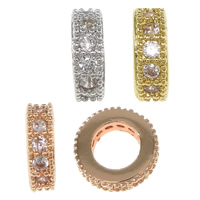 Cubic Zirconia Micro Pave Brass Beads, Donut, plated, micro pave cubic zirconia, more colors for choice, nickel, lead & cadmium free, 2.50x8mm, Hole:Approx 4mm, 30PCs/Bag, Sold By Bag