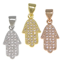 Cubic Zirconia Micro Pave Brass Pendant, Hamsa, plated, Jewish  Jewelry & micro pave cubic zirconia, more colors for choice, nickel, lead & cadmium free, 8.50x17x1.50mm, Hole:Approx 3.5x4mm, 20PCs/Bag, Sold By Bag