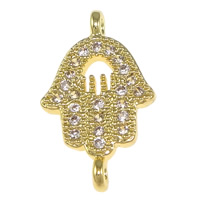 Cubic Zirconia Micro Pave Brass Connector, Hamsa, real gold plated, Jewish  Jewelry & Islamic jewelry & micro pave cubic zirconia & 1/1 loop, nickel, lead & cadmium free, 9x16x1.50mm, Hole:Approx 1mm, 20PCs/Bag, Sold By Bag