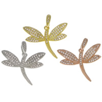 Cubic Zirconia Micro Pave Brass Pendant, Dragonfly, plated, micro pave cubic zirconia, more colors for choice, nickel, lead & cadmium free, 24x20x2mm, Hole:Approx 2x6mm, 10PCs/Bag, Sold By Bag