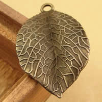 Tibetan Style Leaf Pendants, antique bronze color plated, nickel, lead & cadmium free, 35x20mm, Hole:Approx 1.5-2.5mm, 60PCs/Bag, Sold By Bag