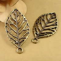 Tibetan Style Leaf Pendants, antique bronze color plated, nickel, lead & cadmium free, 44x26mm, Hole:Approx 1.5-2.5mm, 60PCs/Bag, Sold By Bag