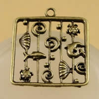 Zinc Alloy Pendants Square antique bronze color plated hollow nickel lead & cadmium free Approx 1.5-2.5mm Sold By Bag