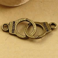 Tibetan Style Connector, Handcuffs, antique bronze color plated, with letter pattern & 1/1 loop, nickel, lead & cadmium free, 29x10mm, Hole:Approx 1.5-2.5mm, 100PCs/Bag, Sold By Bag