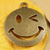 Alliage de zinc plate ronde pendentifs, Visage de sourire, Plaqué de couleur de bronze antique, protéger l'environnement, sans nickel, plomb et cadmium, 23mm, Trou:Environ 1.5-2.5mm, 50PC/sac, Vendu par sac