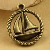Vehicle Shaped Zinc Alloy Pendants Ship antique bronze color plated nautical pattern nickel lead & cadmium free 16mm Approx 1.5-2.5mm Sold By Bag