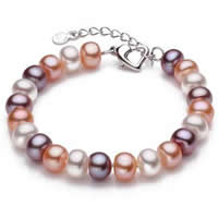 Freshwater Cultured Pearl Bracelet Freshwater Pearl brass lobster clasp with 5cm extender chain Button natural multi-colored 9-10mm Sold Per Approx 7 Inch Strand